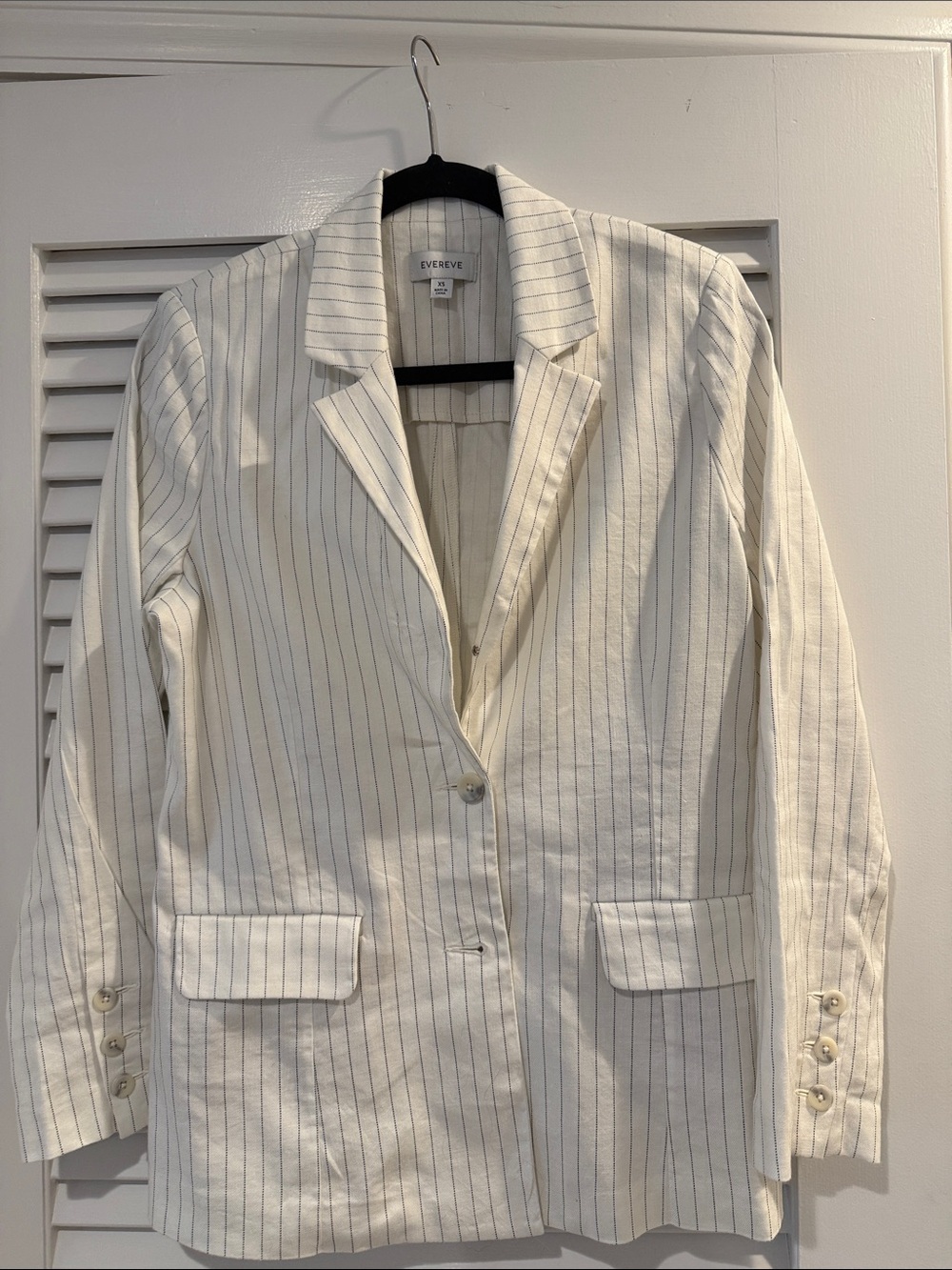 Evereve White Blazer with Thin Gray Pinstripes